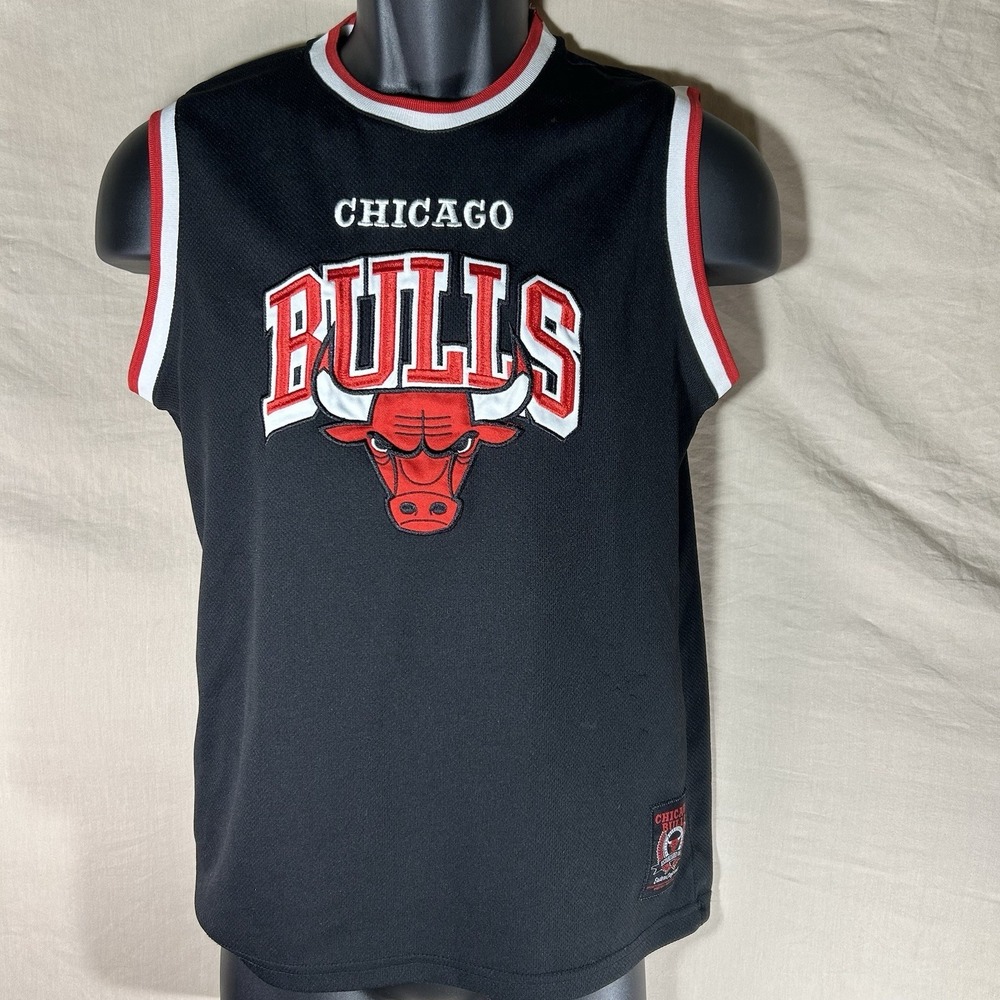 Chicago Bulls NBA‎ Jersey Youth XL 18-20 Black Sleeveless Mesh Embroidered